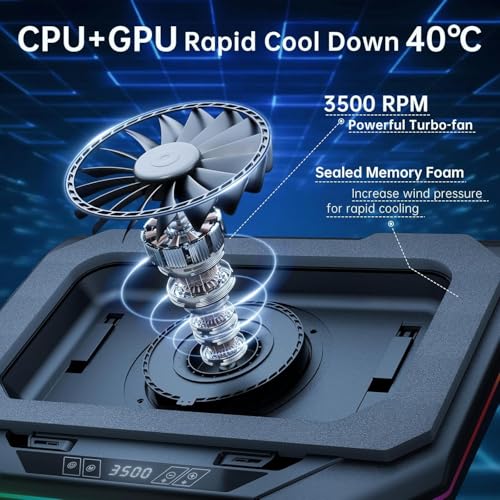 Cooling Pad for HP Omen 17 16 15 15t Transcend 14 16 MAX 16 Victus 15 16 | Pavilion 14-17 inch Gaming Laptop,with Ultra Powerful Booster Turbo Fan,6 RGB Light Mode,Adjustable Speed,Touch Start
