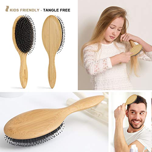 BESTOOL Hair Brush-Boar Bristle Hair Brushes Natural Bamboo Wooden Cushion Massage Anti Static Large Paddle Hairbrush for Women Men and Kid (Round) - color: Natural