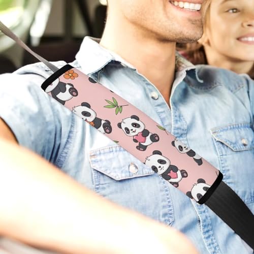2PCS Cute Panda Leaves Pink Print Car Seat Belt Pad Universal Fit Seat Belt Covers Cushion for Kids, Car Seats Pushchair Strollers High Chair Pushchair, Easy Install (No Tool) - color: Pattern 1065