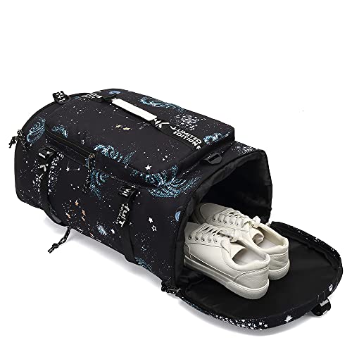 Kalesi Cool Gym Duffle Bag Backpack 4-Way Waterproof with Shoes Compartment for travel Sport Hiking laptop Lightweight - color: Starry Sky