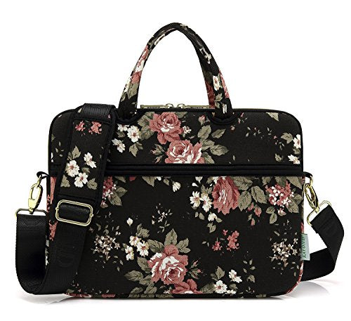Black C Rose Patten water resistant Laptop Shoulder Messenger Bag Case Sleeve for 14 Inch 14.1 Inch Laptop,Laptop Briefcase - color: Black C Rose, size: 14-14.1 Inch
