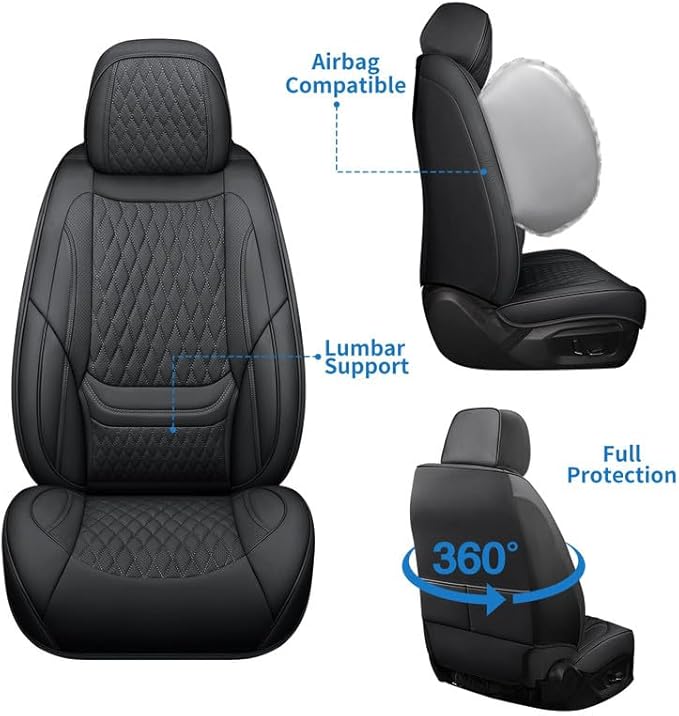 Car Seat Covers Full Set Custom Fit for Chevrolet/Chevy Malibu 2000-2026 - Premium Faux Leather with Lumbar Support | Breathable, Waterproof, Anti-Slip, Durable (Black,Full Set)