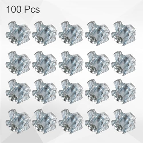 HARFINGTON M4x8mm T-Nuts 4 Pronged Tee Nut 0.57" x 0.31" Fully Thread Carbon Steel Inserts for Wood, Rock Climbing Holds, Cabinetry, Furniture 100pcs - size: M4x8mm, 14.5mm