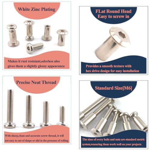 M6 Hex Drive Socket Cap Bolts Screws Kit, 30-Sets Binding Post Screws Socket Cover Connecting Bolt Fixing Post Screw for Furniture Chair Crib Table Cabinets,M6x16mm/ 20mm/ 25mm/ 30mm/ 40mm/ 50mm - color: Silver, size: Silver-6sizes-35sets