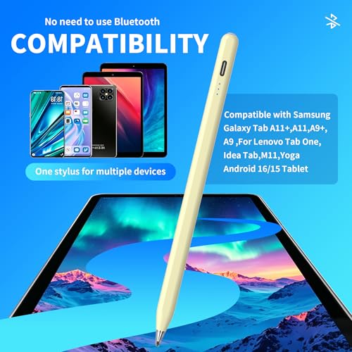 Galaxy Tab A11+ Stylus Pen for Samsung Table A11/A9+/A9 Drawing Stylus for Android Tablets, Precise Writing Pencil,Fast Charging,Auto Sleep,Button on/Off (Yellow) - color: yellow