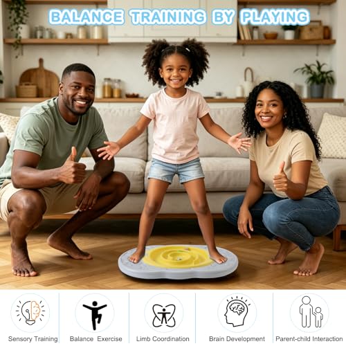 Balance Board with Maze for Kids, Labyrinth Wobble Board Rocking Seesaw Sensory Training with 2 Balls & 2 Replacement Labyrinth Disks, Non-Slip Pedals Indoor Outdoor for Boys Girls - size: Small