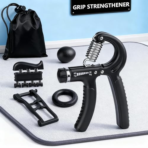 Hand Grip Strength Trainer Kit, Stress Balls, Finger Exerciser Extensioin, 5 Pack Forearm Gripper Strengthener Adjustable Resistance, Hand Strengthening Devices