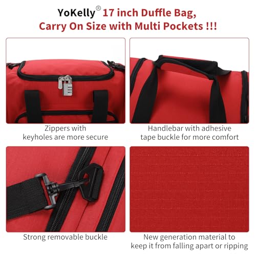 Small Duffel Bag, 17 inch, Red | 25L, Multi Pockets, Carry On, Weekender Bag, Travel Gym Sport, 17x10x9 in - color: Red, size: 17 inch - 1.0