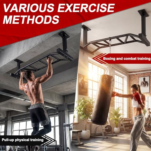 Generic 47 Inch Ceiling Mounted Pull Up Bar Adjustable Height&Supports to 600 Lbs Heavy Duty Multi-Grip Chin Up Bar for Home Gym and Strength Training
