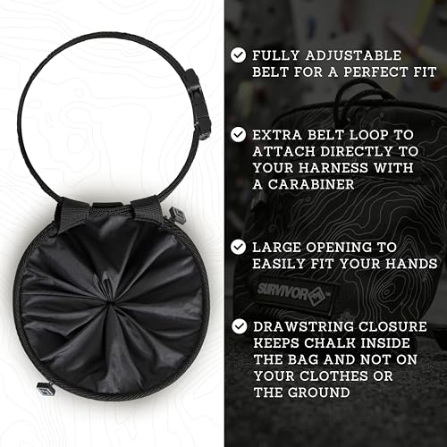 SURVIVOR Chalk Bag + Refillable Chalk Ball + 370g Ultra Fine Climbing Chalk Powder Bundle