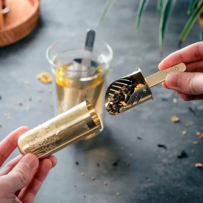 Tea Infuser Spoon For Loose Leaf Tea Stainless Steel Popsicle Tea Stick Tea Diffuser Long-Handle Tea Filter Easy to Carry Tea Strainer Pipe Tea Steeper Filter(Gold)