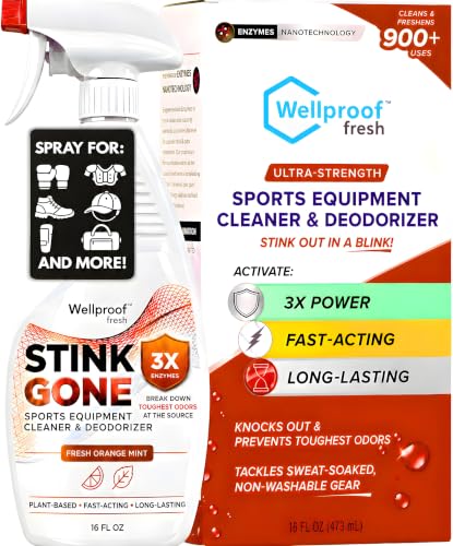 Stink Gone 2-in-1 Sports Equipment Cleaner & Odor Eliminator - 3X Enzyme Concentrate for Gloves, Hats, Helmets, Cleats, Shoes, Clothes, Gym Bags, Gym Equipment & Athletic Gear, 16oz