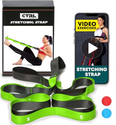 Stretching Strap with Loops - Non Elastic Stretch Band for Physical Therapy, Yoga Strap for Stretching Equipment, Stretch Bands for Exercise and Flexibility - Fascia, Hamstring & Leg Stretcher Belt - style: 12 Loops - Green