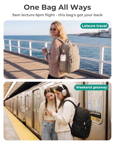 BAGSMART Travel Backpack for Women, 17.3" Carry on Backpack, Camel | Airline Approved Personal Carry-on Size, Shoe Bag & TSA-approved Toiletry Bag, Trolley Sleeve, Water-Resistant - color: Light Brown, size: Large 17.3 Inch