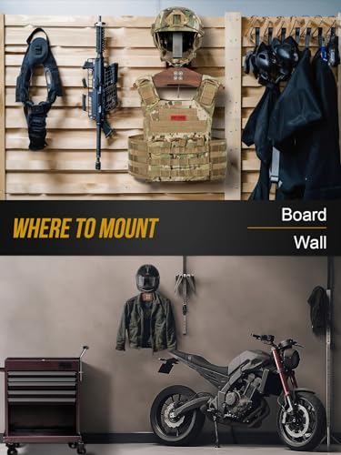 ONETIGRIS Tactical Gear Wall Mount, Motorcycle Helmet Holder Wall Mount Stand, Plate Carrier Rack Jacket Hanger Display Organizer for Police Football Cycling Suit - color: Black Walnut