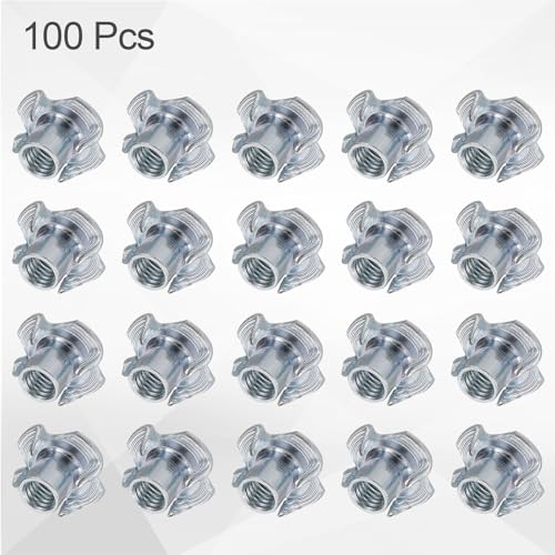 HARFINGTON M5x8mm T-Nuts 4 Pronged Tee Nut 0.57" x 0.31" Fully Thread Carbon Steel Inserts for Wood, Rock Climbing Holds, Cabinetry, Furniture 100pcs - size: M5x8mm, 14.5mm