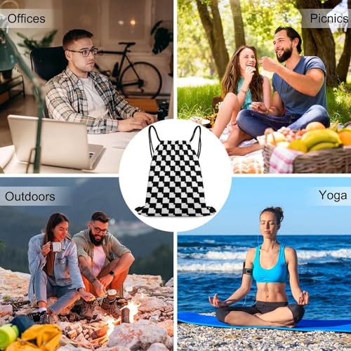 Sports Drawstring Bag Gym Sackpack Waterproof String Backpack for Running Training Fitness Men Women Unisex, Race Checkerboard Checkered Black And White Bags - color: Picture (33)