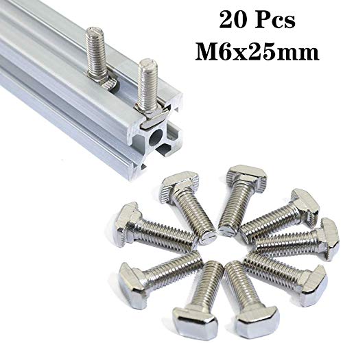 20 Pcs M6 x 25mm Thread T Slot Drop-in Bolt T-Bolt Hammer Head Bolt T Screw Stud for 3030 Series Standard 8mm T-Slot Aluminum Extrusion Profile (3030 Series) - size: 30-M6x25mm