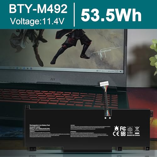 ASUNCELL BTY-M492 Laptop Battery Replacement for MSI WF66 WF76 11UI 11UJ Katana GF66 11UD 12UG 12UX GF76 11UE 12UD Crosshair 15 17 A11UCK A11UDK A11UEK Sword 15 A11U A11UD A11UE Pulse GL66 GL76 7506 - size: BTY-M492 8.94 × 4.96 × 0.71 in