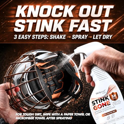 Stink Gone 2-in-1 Sports Equipment Cleaner & Odor Eliminator - 3X Enzyme Concentrate for Gloves, Hats, Helmets, Cleats, Shoes, Clothes, Gym Bags, Gym Equipment & Athletic Gear, 16oz