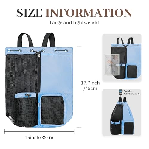 Beach Backpack with Wet Pocket Drawstring Mesh Beach Bag Waterproof Swimming Pool Backpack for Men and Women - color: Blue