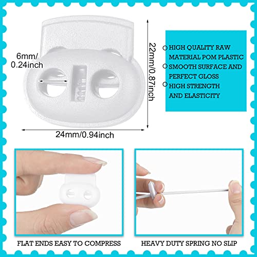 Patelai 50 Pieces Cord Locks Spring Toggles Stoppers Plastic Single Hole End Stopper Slider and 1/8 Inch 66 Feet Elastic Bungee Cord for Drawstring Shoelaces Clothing Bags(White, Simple Style) - size: White, style: Simple Style