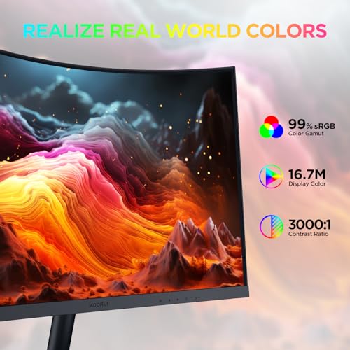 KOORUI 24 inch Curved Computer Monitor, FHD 100Hz VA 1500R PC Screen | Adaptive Sync, 99% sRGB, HDMI/VGA, Eye Care TÜV Rheinland Certified, Tilt Adjustable, Home Office, Study and Everyday Use - size: 24inch 100Hz/FHD/Curved