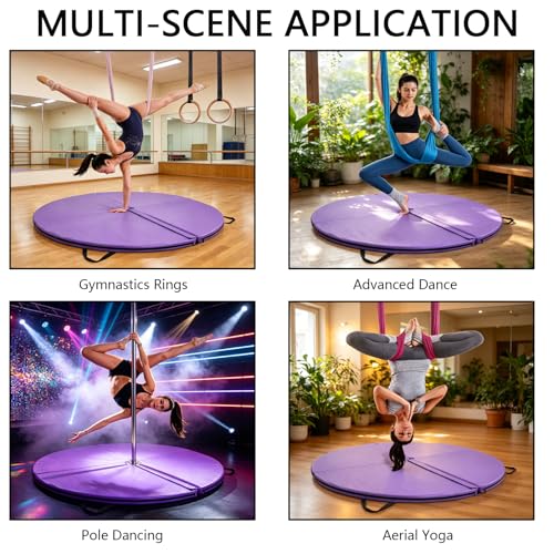 Foldable Pole Crash Mat, Pole Dance Mat, Anti-Collision Cushioned PU Leather Mat for Yoga, Gymnastics, Pole Dancing Red-Rose 2" Tx5.9'W