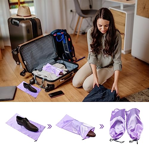 GONGKANGYUAN 4 Pack Shoe Bags for Travel Satin Fabric Shoe Bag with Drawstring for Men Women Travel Protecting Storing Shoes (Violets) - color: Purple