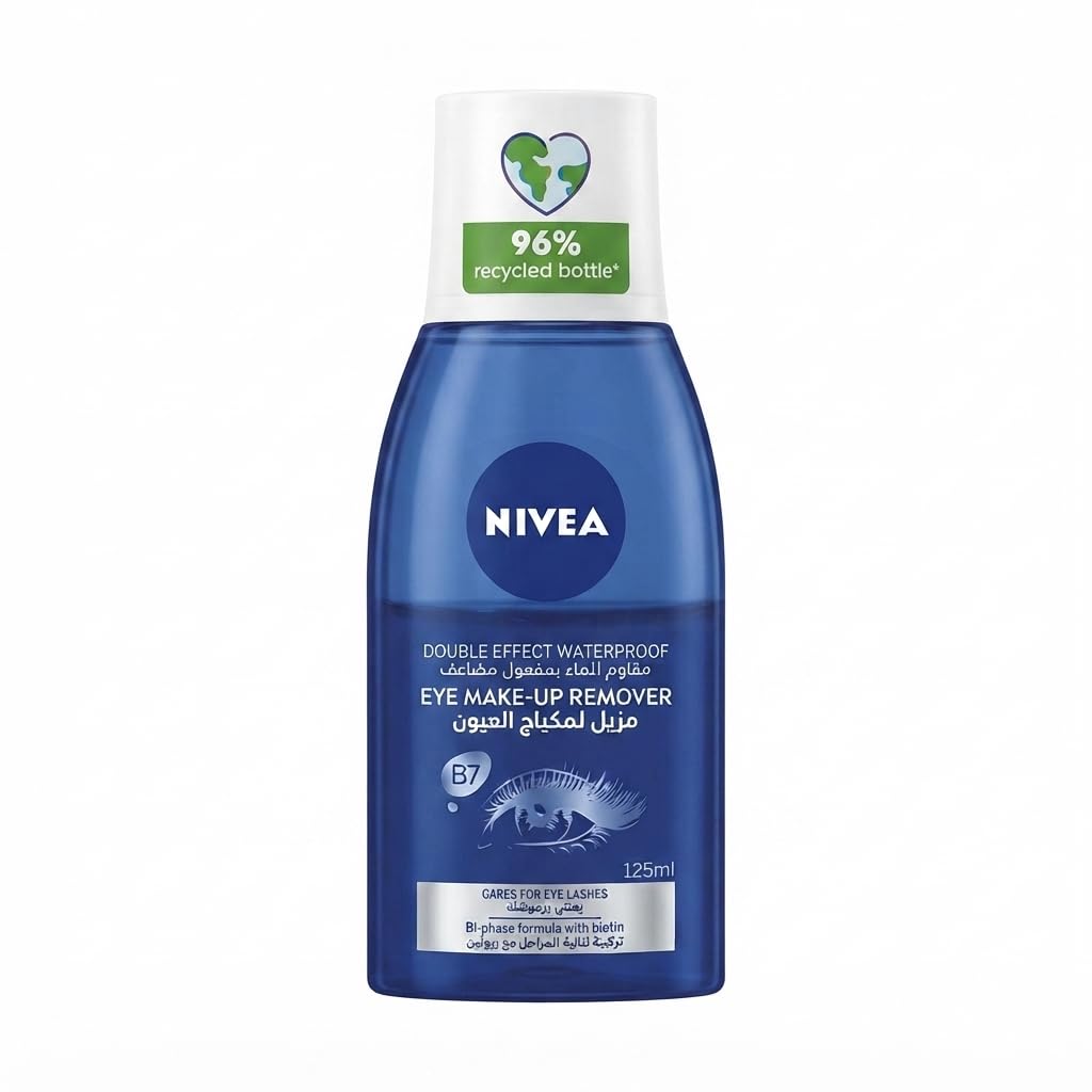 NIVEA Gentle Two‑Phase Eye & Makeup Remover – Bi‑Phase Formula Quickly Dissolves Stubborn & Waterproof Makeup, Ophthalmologist & Dermatologist Tested, Safe for Sensitive Eyes, 4.23 fl oz