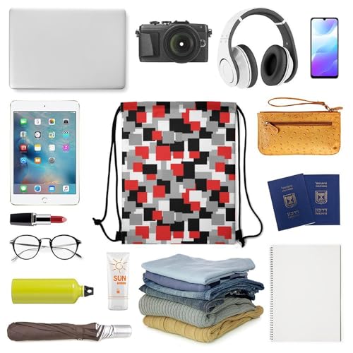 Theft Proof Drawstring Backpack Cinch Sack Water Resistant for Travel Camping Sports Equipment Men Women, White,Grey,Black And Red Irregular Geometric Bags - color: Picture (40)