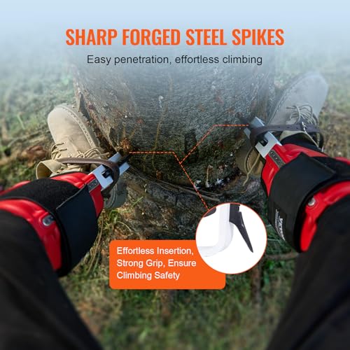 VEVOR Tree Climbing Spikes, 1 Pair Height-Adjustable Climbing Spurs, 350lbs Load Capacity Tree Climbing Gear with Straps, Arborist Equipment for Climbers, Hunting, Fruit Picking - color: Red (Upgraded)