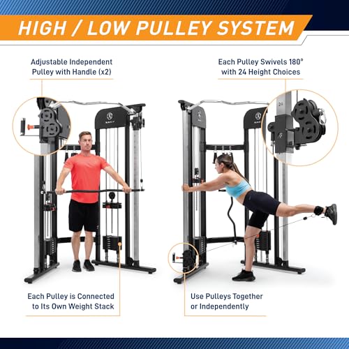 Marcy Strength Training Multi-Functional Trainer with 200 lb Weight Stacks, 2:1 Ratio Cable Pulley Station Home Gym System MFT-942