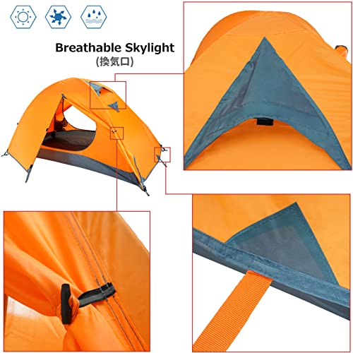 Azarxis 1 2 3 Person 3 Season Tent for Camping Backpacking Hiking Easy Set Up Waterproof Lightweight Professional Double Layer Aluminum Rod & Carry Bag - color: #1 Orange - 3 Person - 4 Season