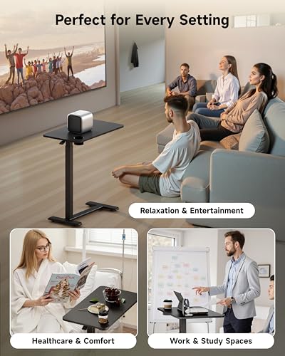 BIZUM Adjustable Bedside Table with Swivel Hidden Wheels Pneumatic Rolling Desk Mobile Standing Desk with Cup Holder for Hospital Home(27.6"x15.8" Black) - color: Black, size: 27.6"x15.8"