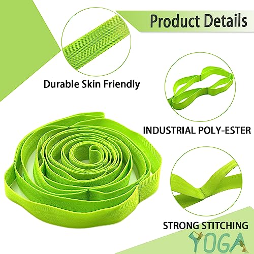 Stretching Strap Yoga Strap with Loops, Stretch Straps for Physical Therapy, Non-Elastic Exercise Strap for Pilates, Dance and Gymnastics with Workout Guide - color: Green