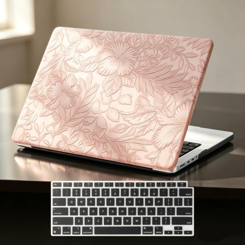 Floral Case for MacBook Pro 14 inch M5 2026-2021 M4 M3 M2 M1 Pro Max, Pink | Vintage Flowers Textured Leather Hard Case+Keyboard Cover, Model A3426 A3427 A3434 A3112 A3185 A3401 A2918 A2992 A2779 A2442 - color: #2 Light Pink