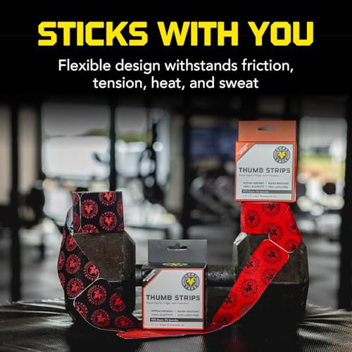 Goat Tape Thumb Strips Pre Cut Athletic Tape for Fingers - Extra Sticky Elastic Athletic Thumb Tape for Weightlifting, Cross Training, Gym Grips, Hook Grip, WOD Workout Hand Wrap - 1.5’’ x 5’’ Strips