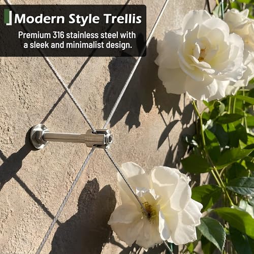 Wire Trellis Kit, 12-Set 5/64” (2mm) Crosshead Kit with 53ft Cable | T316 Marine Grade Stainless Steel, Wall-Mounted Cable Trellis for Climbing Plants Outdoor, Garden Fence Espalier System - size: 12 Sets