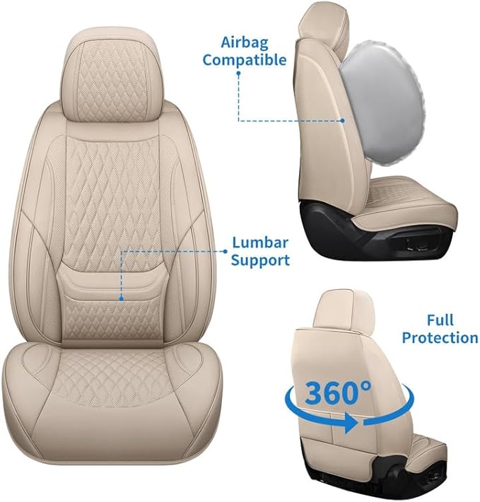 Front Seat Car Seat Covers Custom Fit for Buick Lacrosse 2004-2019 - Premium Faux Leather with Lumbar Support | Breathable, Waterproof, Anti-Slip, Durable (Beige,Front Seat)