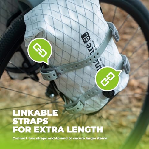 2-Pack Stiff TPU Utility Straps, 80kgf for Bike Moto Ski | 8-Figure Lock, 360° Wrap, Rigid TPU,-40~140°F, Connectable, Grey - color: Rock ash