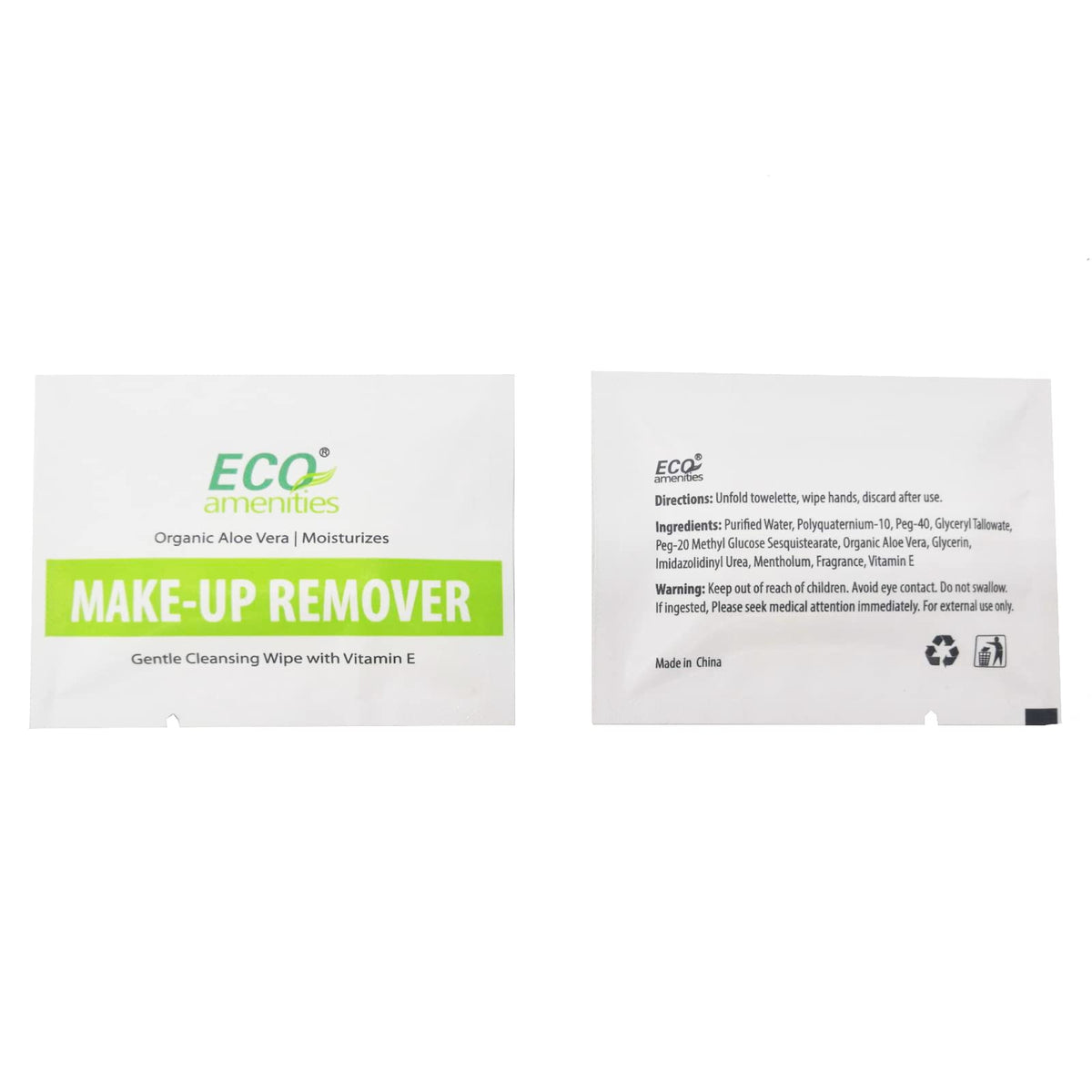 ECO Amenities Aloe Vera & Vitamin E Facial Washing Packets - 180 Count Bulk Makeup Remover Wipes - Hotel-Quality & Travel-Friendly Face Wipes Individually Wrapped