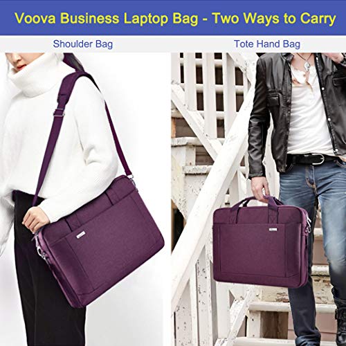 Voova 15.6-15 Inch Laptop Bag, Computer Bag, MacBook Bag, Dark Purple | Expandable splash-proof laptop messenger bag with removable strap; fits notebooks, MacBook, HP, Dell, Lenovo and Asus - color: Purple, size: 14-15.6 Inch