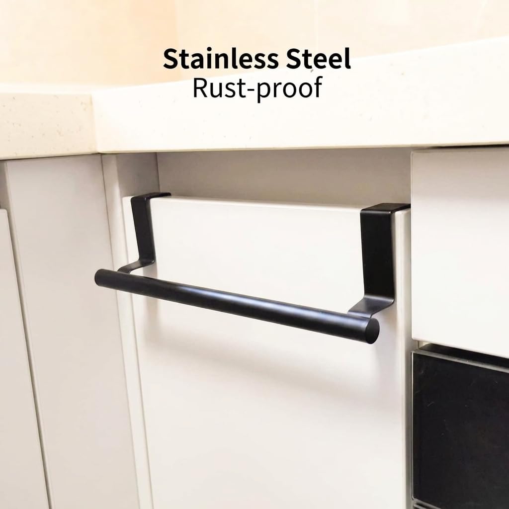 Qflushor Cabinet Door Towel Bar, Kitchen Towel Holder, Matte Black 2 Pack