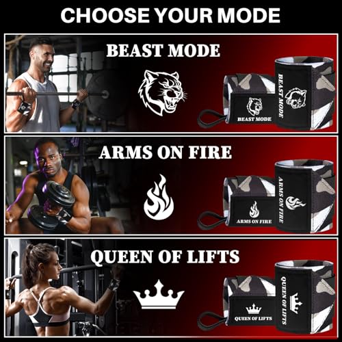 TECEUM Weightlifting 18" & 12" Wrist Wraps with Thumb Loop – Heavy Duty Wrist Workout Braces for Men and Women – Ideal for Powerlifting, Strength Training, Bodybuilding - color: Black Camo, style: 12" – Queen of Lifts