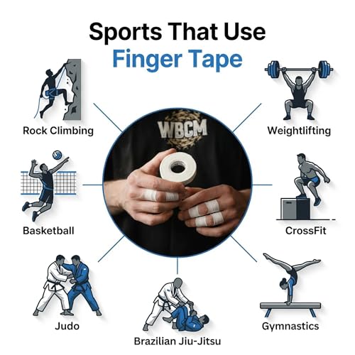 WARM BODY COLD MIND Athletic Finger Tape - 0.5inch x 33ft - Sport Tape for Fingers, Strong Hand Wrap for Crossfit, Weightlifting, Jiu Jitsu, Rock Climbing - color: 6 Rolls Black (33ft)