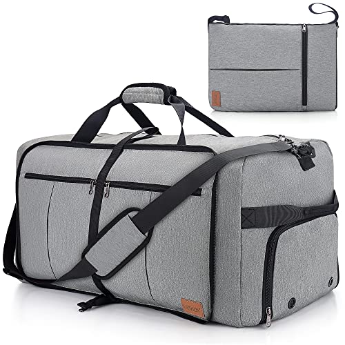 100L EXTRA LARGE Foldable Waterproof Travel Duffel Bag for Men Women Gray | with Shoe Compartment, 32" Duffle Bag for Weekender Gym Sport, Tear Resistant - color: Gray, size: 100L