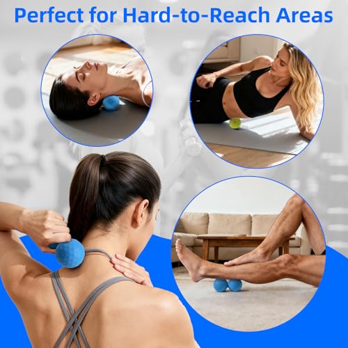 Peanut & Spiky Ball Set for Physical Therapy Blue | Peanut roller + firm spiky ball; deep tissue, trigger point; spine-safe - color: Blue+yellow