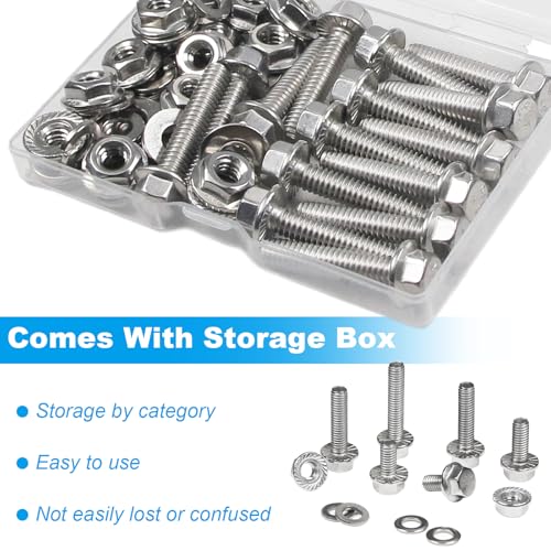 15 Sets 1/4-20 x 1-1/2" Flanged Hex Head Bolts Kits, 1/4-20 Flange Hexagon Screws and Nuts,Flat & Spring Lock Washers, 304 Stainless Steel 18-8,Fully Threaded - size: 1/4-20 x 1-1/2"