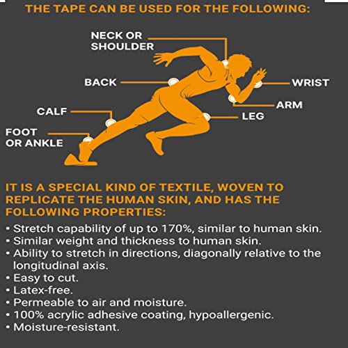 JB Tape Kinesiology Tape, 80 Precut Strips, Pink, Latex‑Free, 4 Rolls | Breathable Material - color: Hot Pink